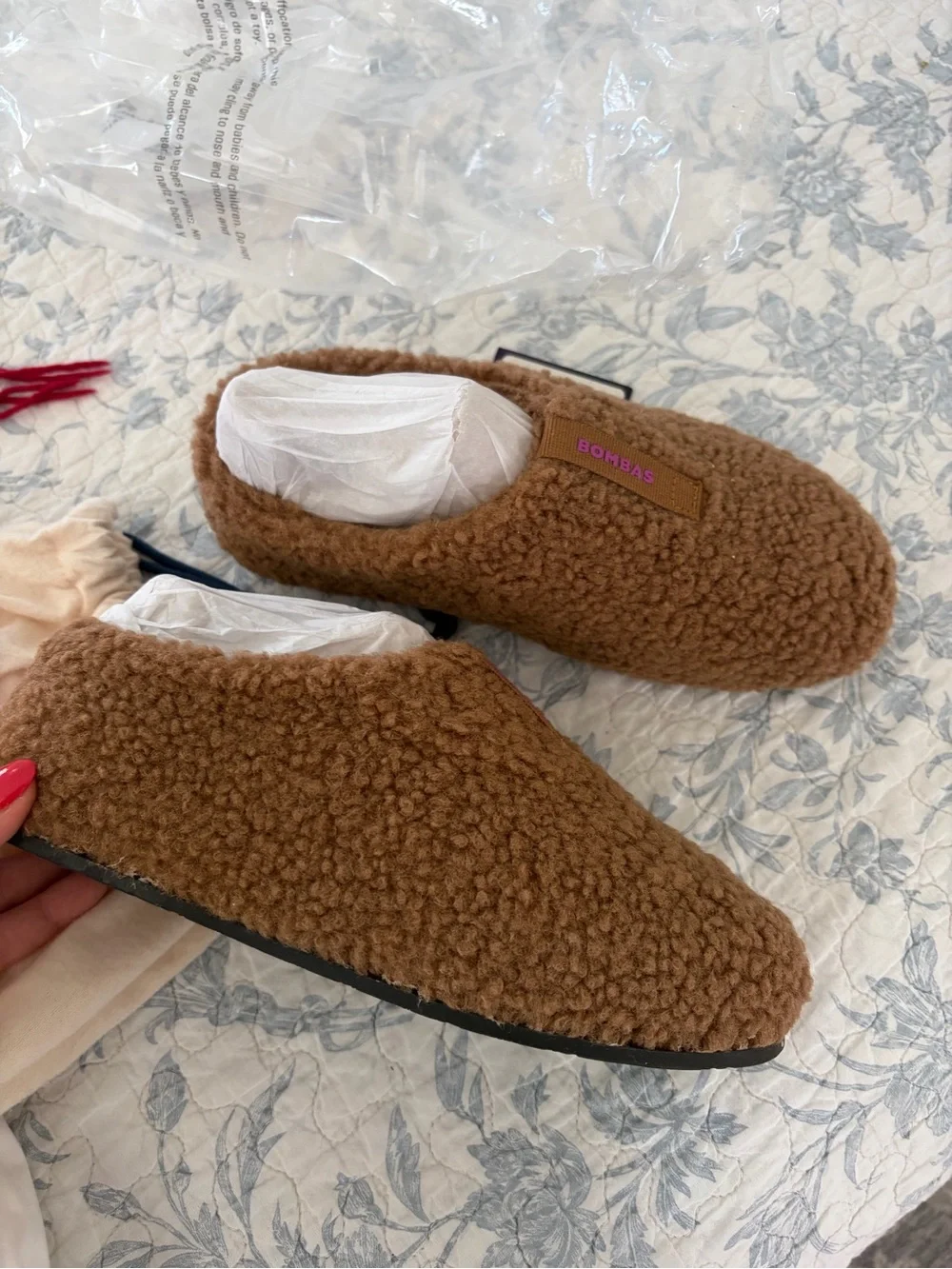 Bombas Women's Brown Sherpa Slip-Ons — Cozy Tan Fuzzy Slippers - Picture 1 of 3